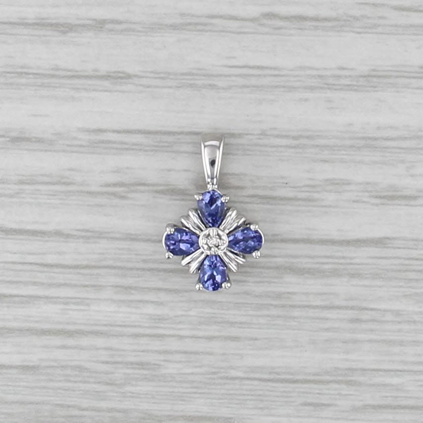 Small 0.64ctw Tanzanite Diamond Cross Pendant 14k White Gold