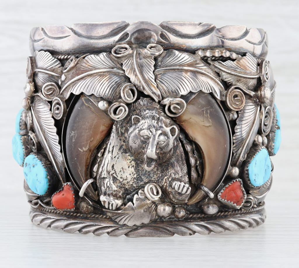 M Thomas Jr Navajo Native American Bear Claw Tribal Cuff Bracelet Sterling