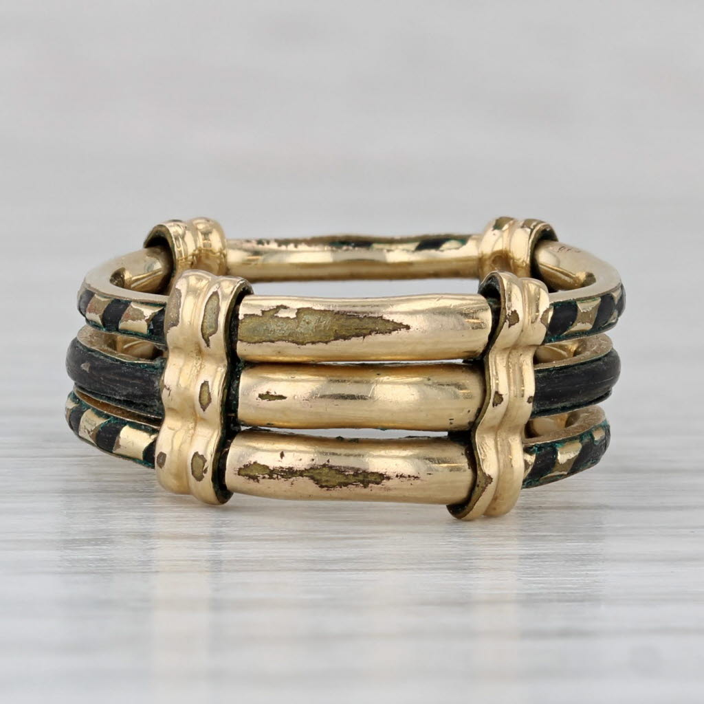 Gray Antique Elephant Hair Ring Gold Filled Stacked 3-Band Size 6