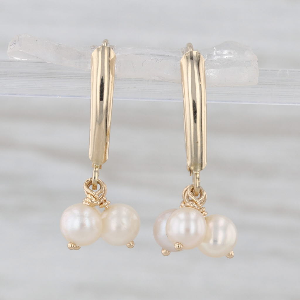 Pearl Bead Drop Earrings 14k Yellow Gold Omega Backs
