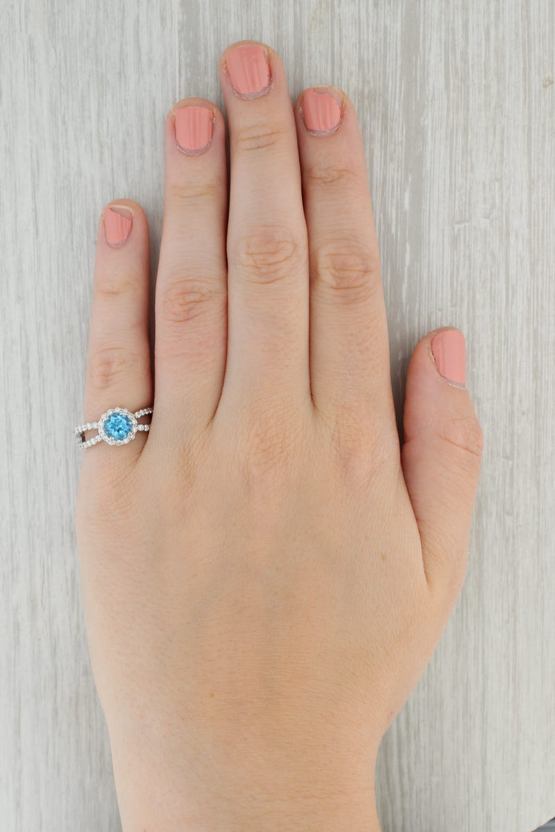 Tan 1.98ctw Blue Topaz Diamond Halo Ring 14k White Gold Size 6.5 Engagement