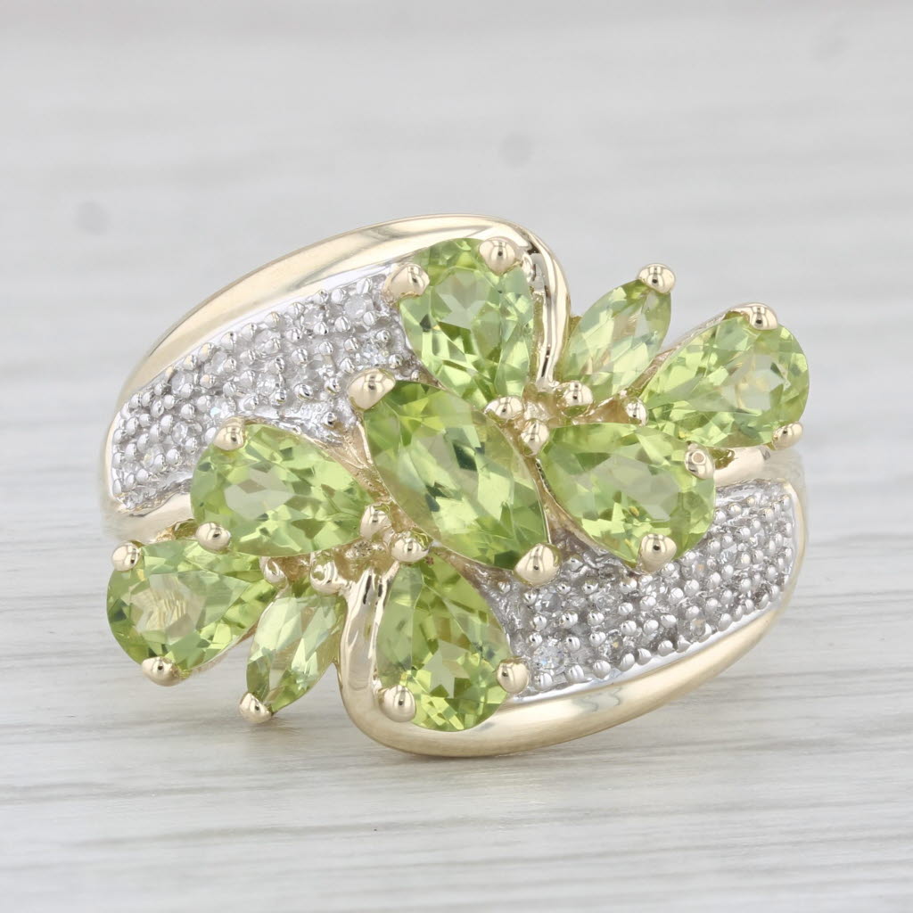 Light Gray 3.71ctw Peridot Diamond Cluster Ring 10k Yellow Gold Size 8.25 Cocktail