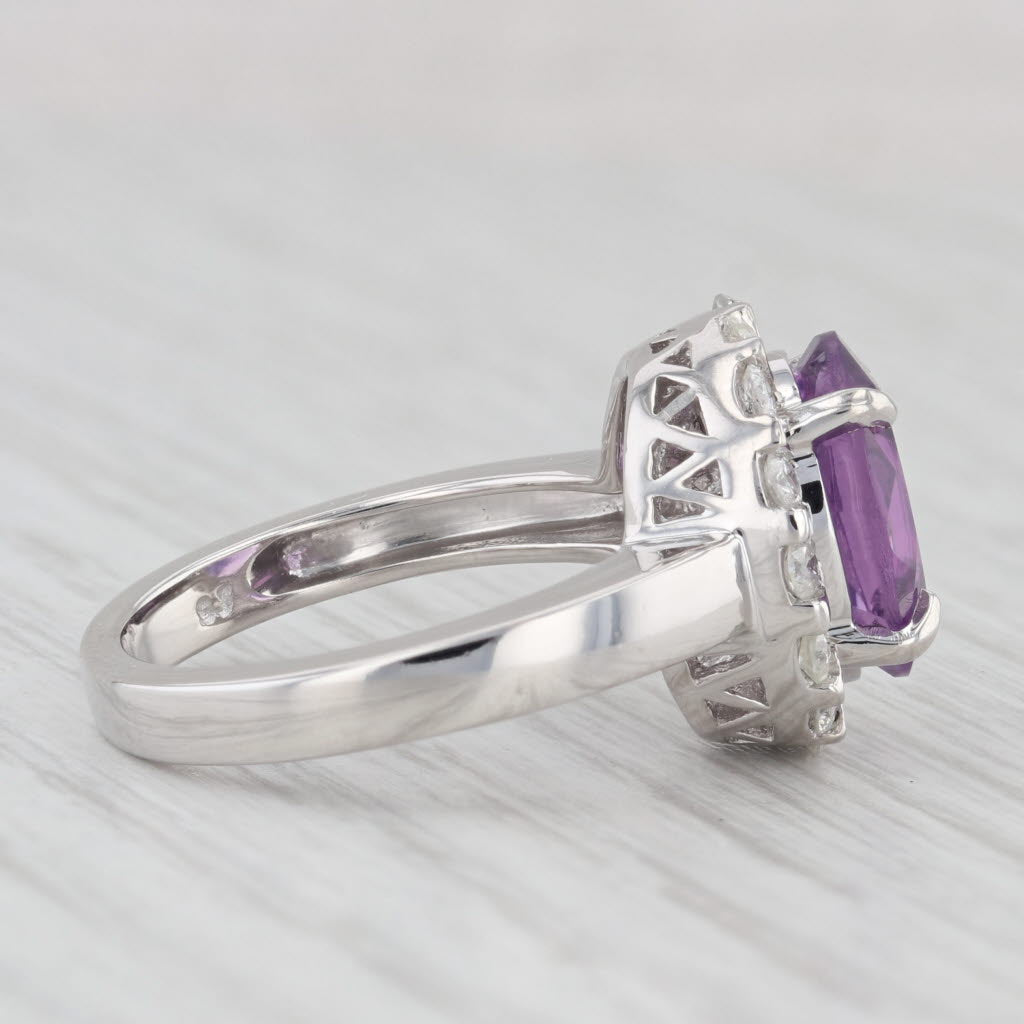 Light Gray 3.35ctw Oval Amethyst Diamond Halo Ring 10k White Gold Size 6