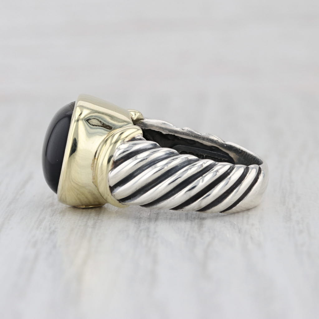David Yurman Cable Noblesse Onyx Cabochon Ring Sterling Silver 14k Gold Size 7