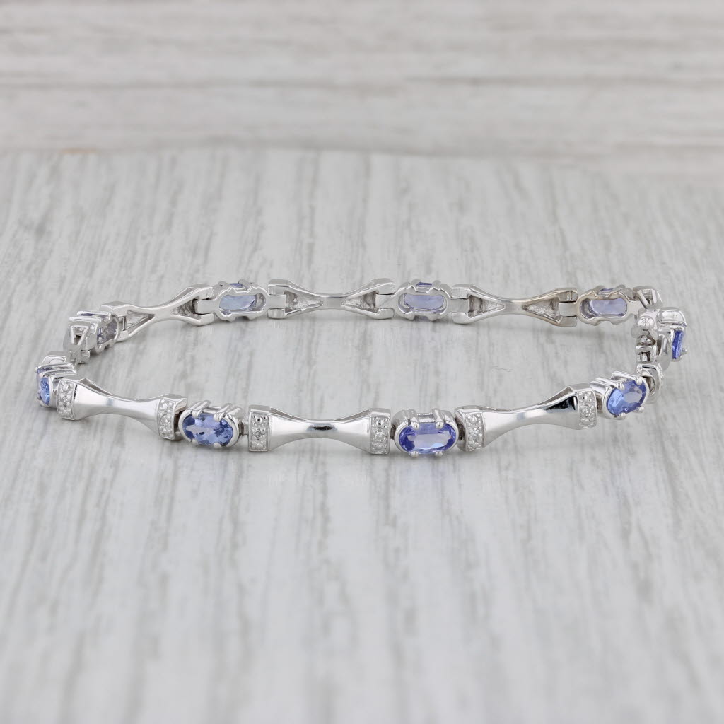 Gray 2.30ctw Tanzanite Diamond Bracelet 10k White Gold 7"