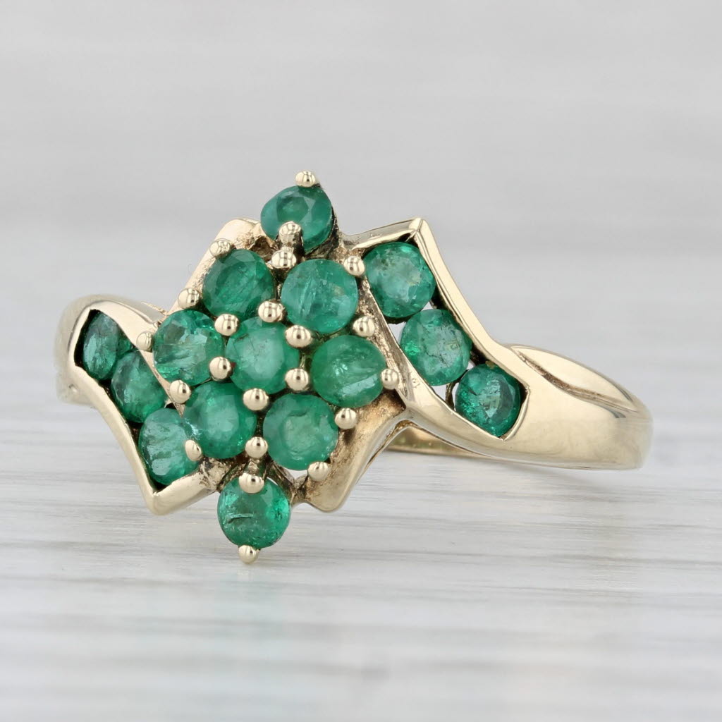 Light Gray 1.15ctw Emerald Cluster Bypass Ring 10k Yellow Gold Size 8