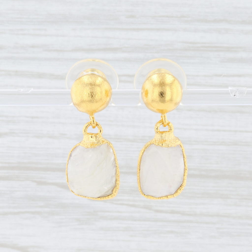 New Nina Wynn White Moonstone Earrings Sterling 22k Gold Vermeil Drops