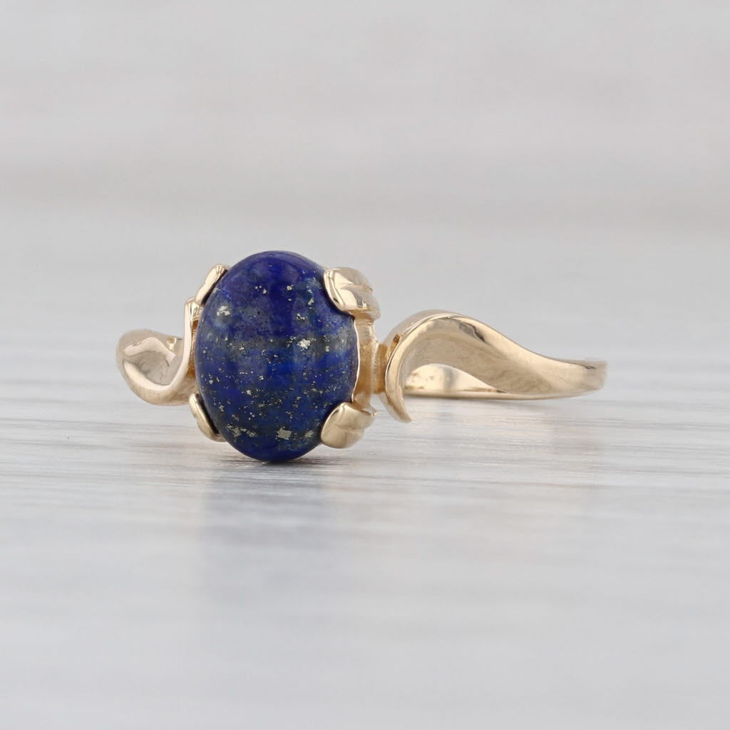 Lapis Lazuli Oval Cabochon Solitaire Ring 10k Yellow Gold Size 7
