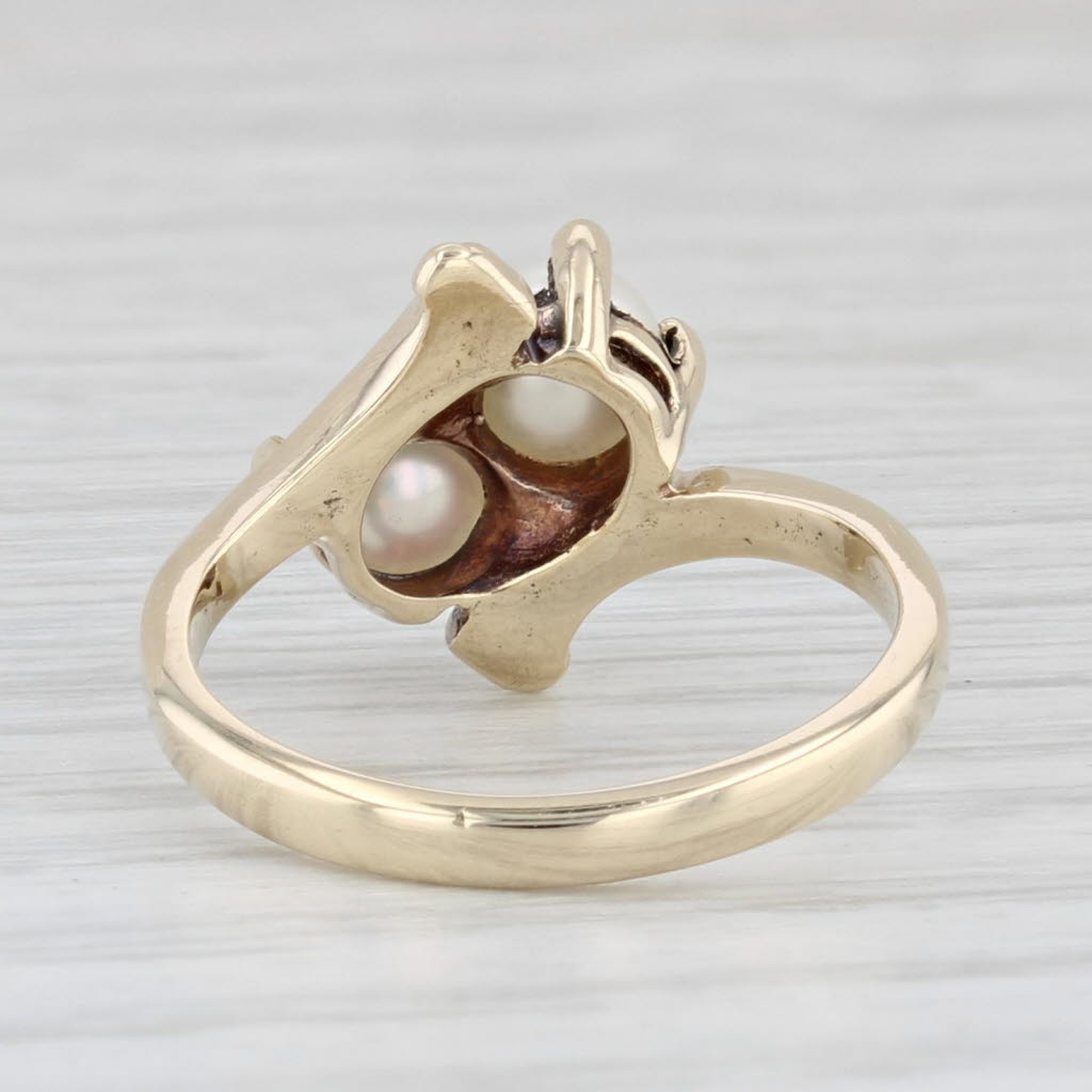 Light Gray Vintage Cultured Pearl Bypass Ring 10k Yellow Gold Size 4.5