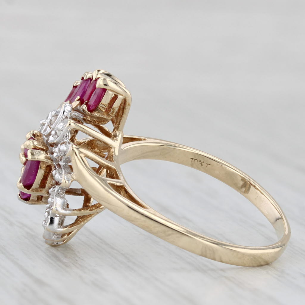 Light Gray 0.73ctw Ruby Diamond Swirl Ring 10k Yellow Gold Size 8