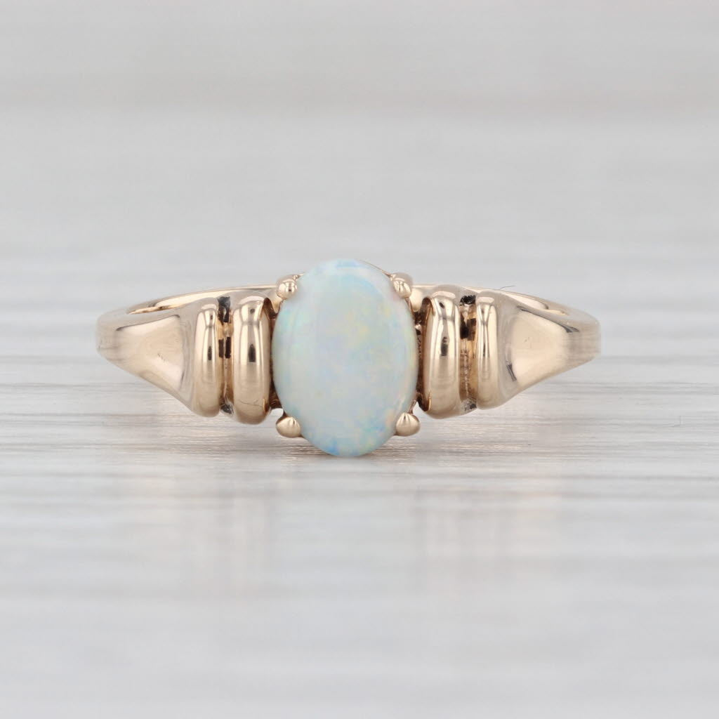 Vintage Oval Cabochon Opal Solitaire Ring 10k Yellow Gold Size 5.75-6