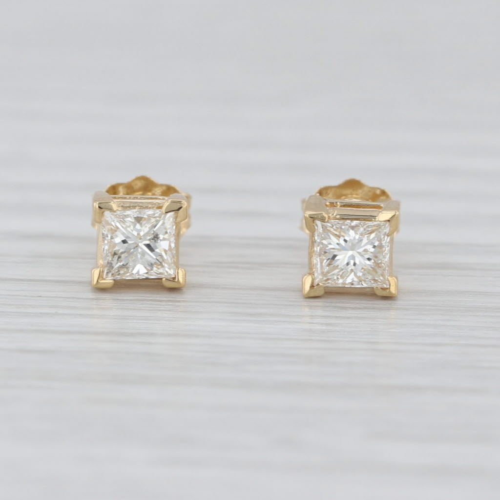 0.52ctw Diamond Princess Stud Earrings 14k Yellow Gold Solitaire Studs