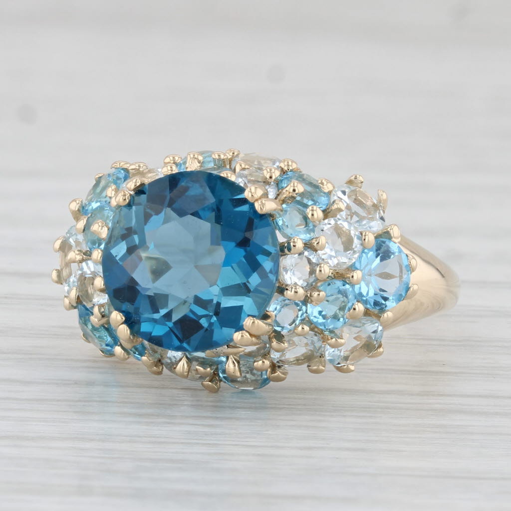 Light Gray 7.53ctw Blue Topaz White Goshenite Cluster Ring 14k Yellow Gold Size 8