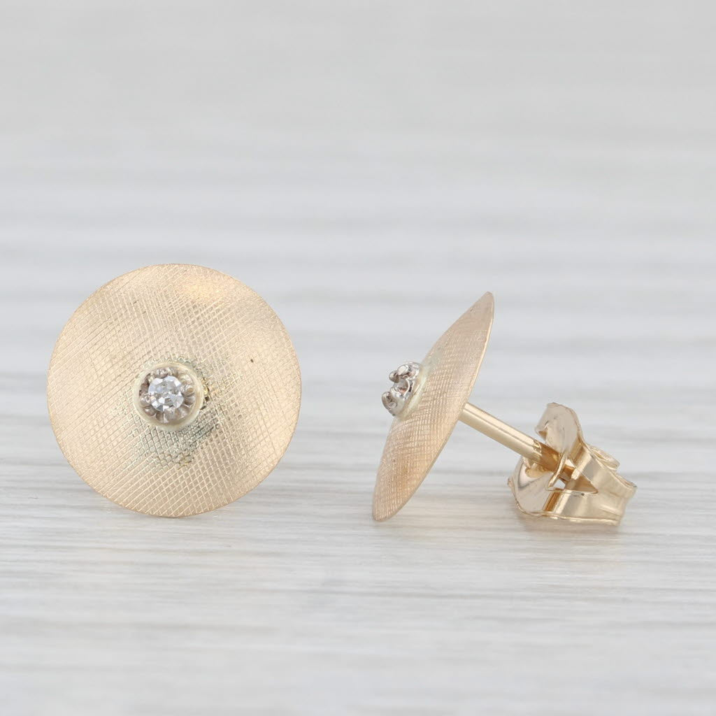 Light Gray Diamond Solitaire 14k Brushed Yellow Gold Button Stud Earrings