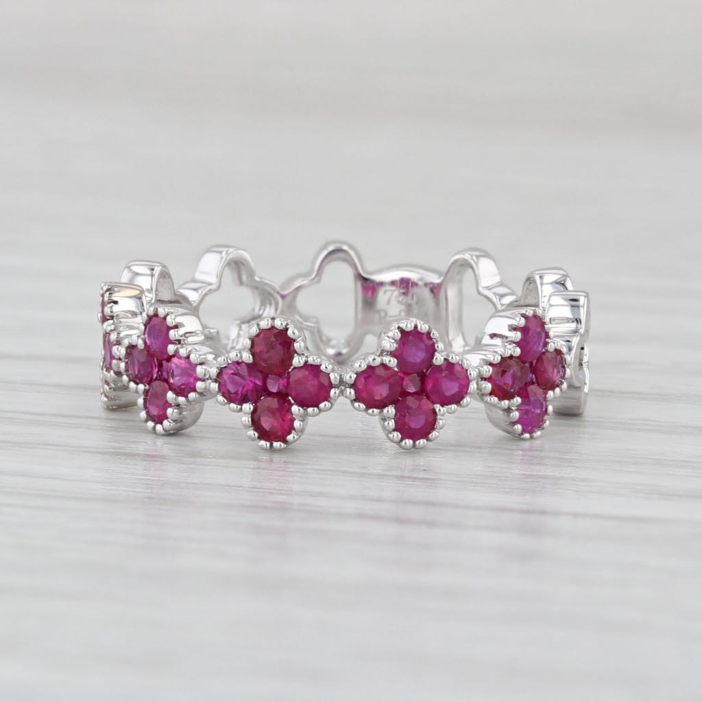 0.78ctw Ruby Flower Ring 18k White Gold Stackable Size 6.5 Band
