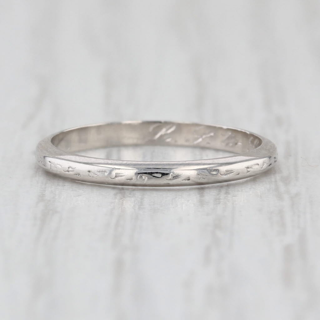Antique Platinum Wedding Band Stackable Ring 2mm Size 5.75