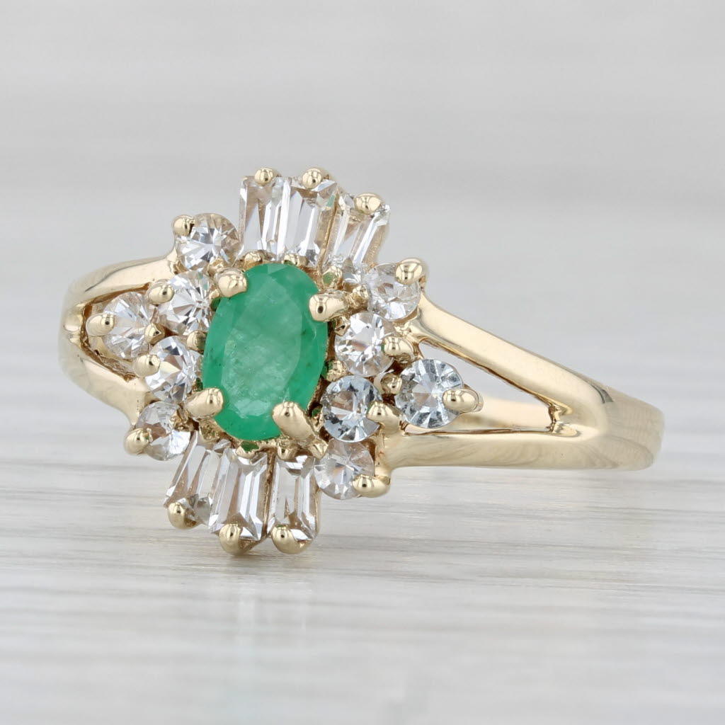 Light Gray Emerald Halo Ring 14k Yellow Gold Topaz Sapphire Quartz Size 10