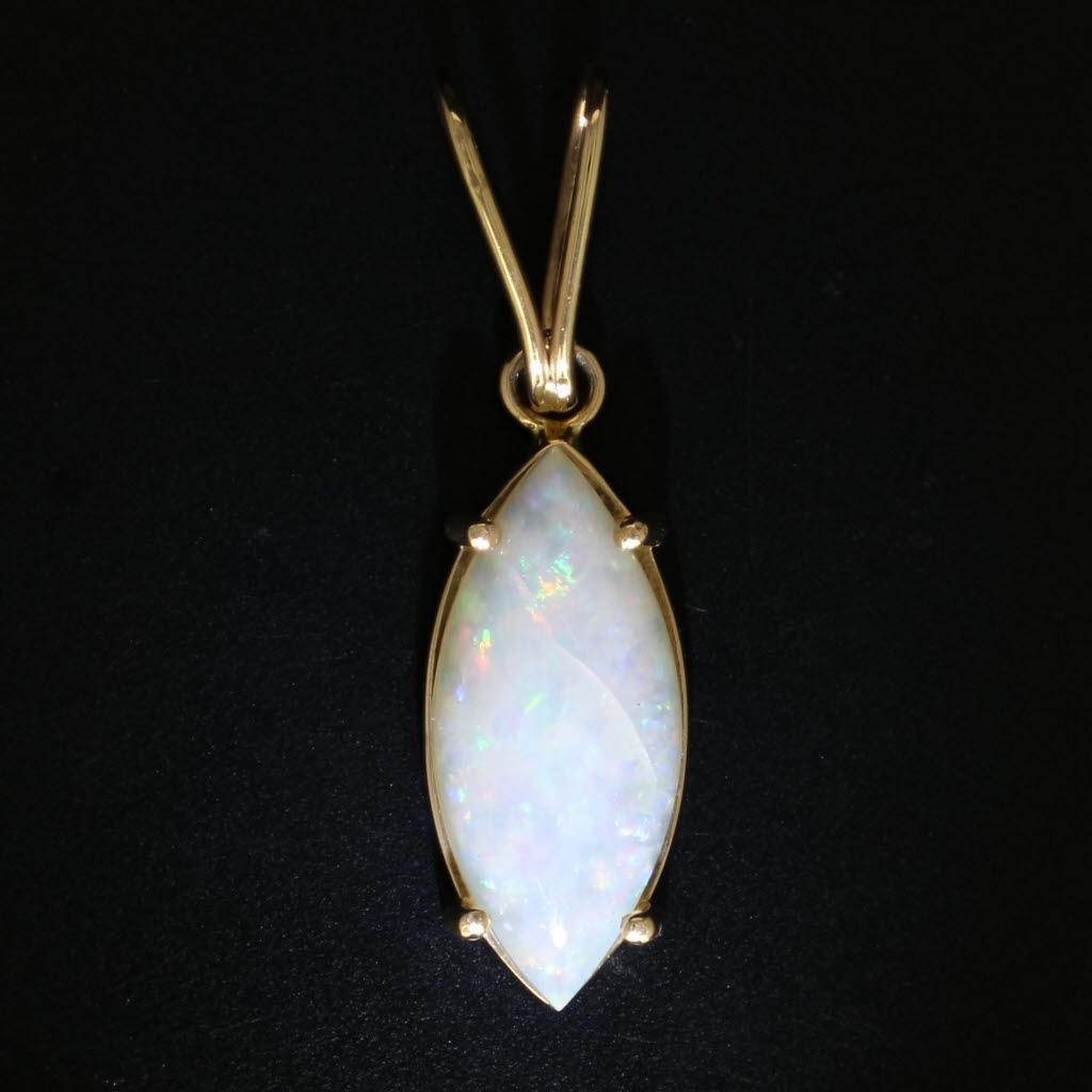 Black Marquise Cabochon Opal Solitaire Pendant 14k Yellow Gold