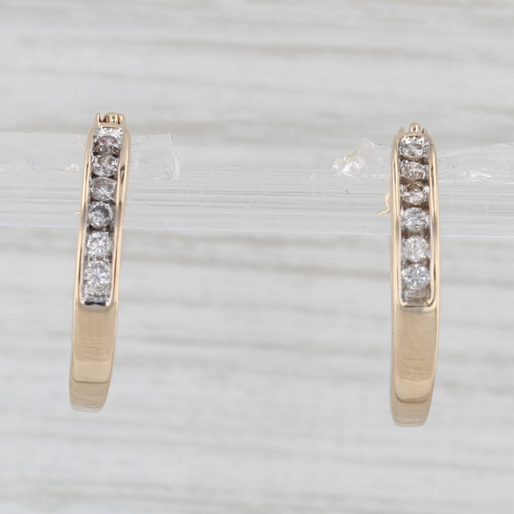 Light Gray 0.20ctw Diamond 14k Yellow Gold Channel Set Snap Top Round Hoop Earrings