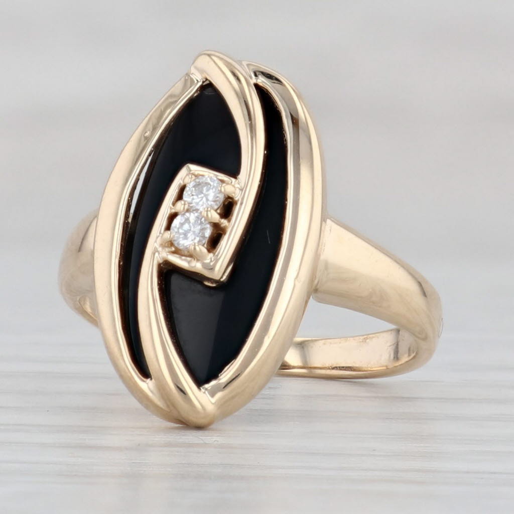 Light Gray Onyx Diamond Ring 14k Yellow Gold Size 4.75