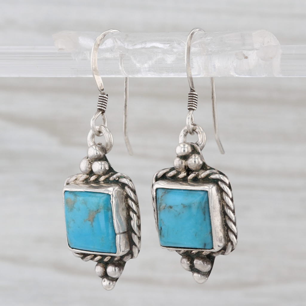 Vintage Southwestern A Lewis Turquoise Dangle Earrings Sterling Silver Hook Post