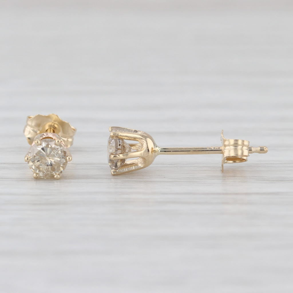 0.40ctw Brown Diamond Stud Earrings 14k Yellow Gold Round Solitaire Studs