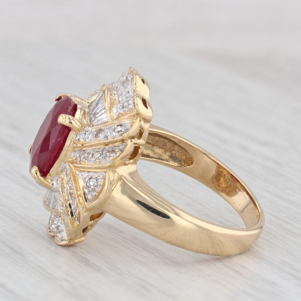 3.04ctw Oval Ruby Diamond Halo Ring 18k Yellow Gold Size 4.5 Cocktail