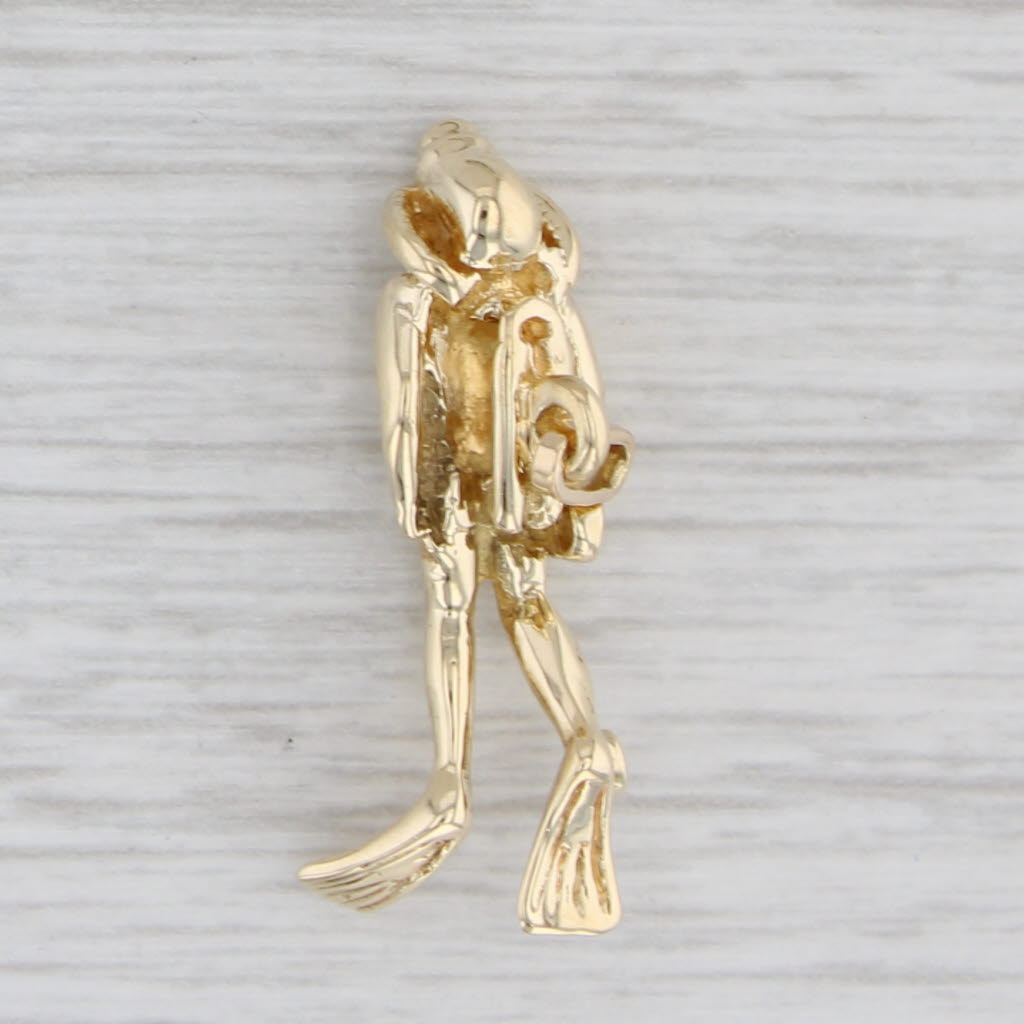 Light Gray Scuba Diver Charm 14k Yellow Gold Diamond Figural Nautical Jewelry Pendant