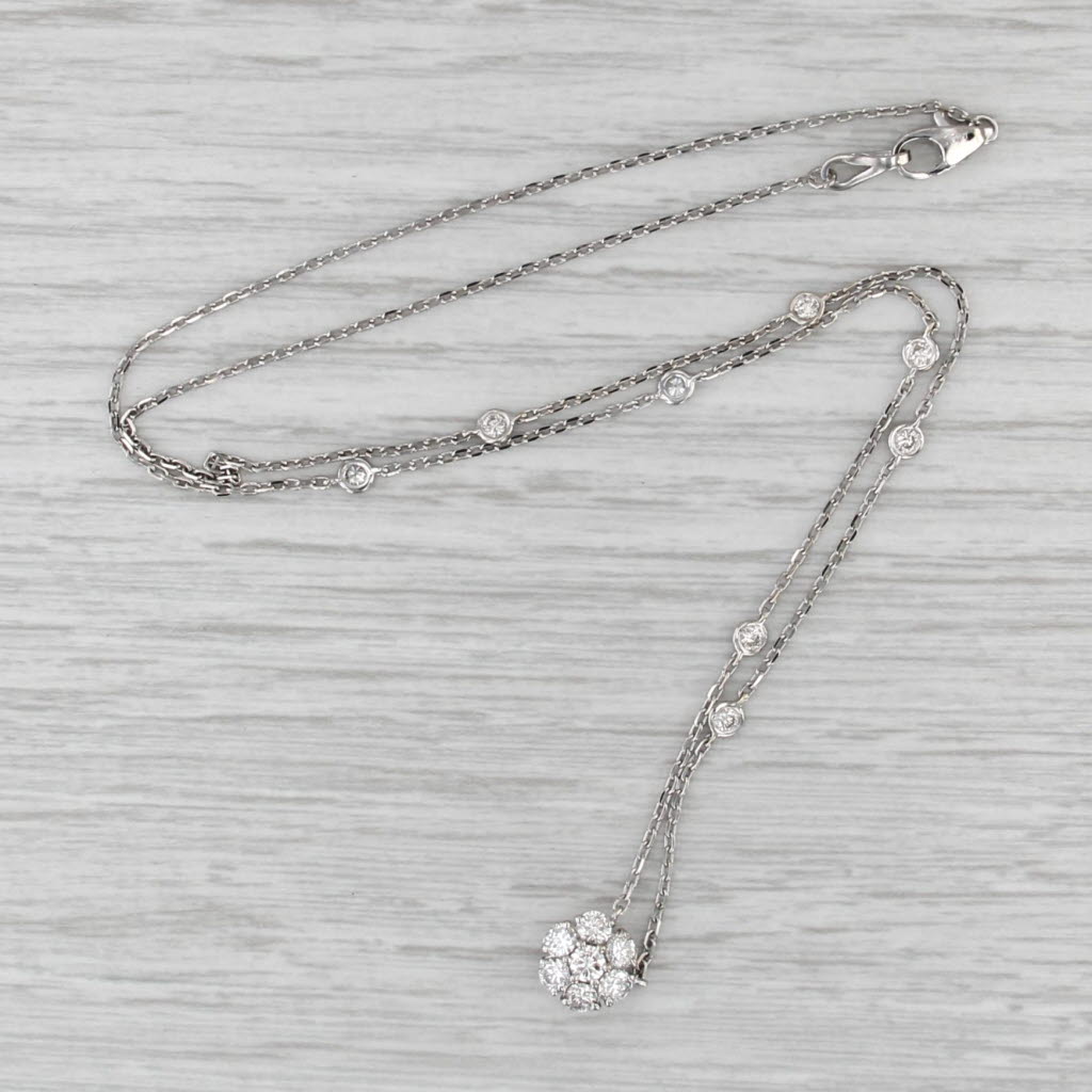 0.45ctw Diamonds by the Yard Flower Pendant Station Necklace 14k White Gold 18"