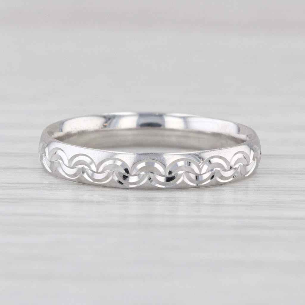 Swirl Pattern Band 14k White Gold Size 5-5.25 Stackable Wedding Ring