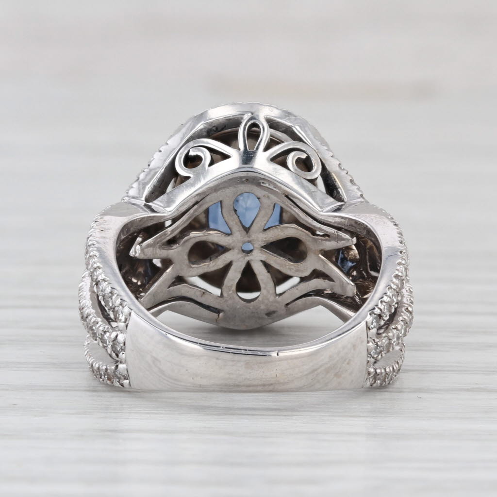 3.15ctw Oval Blue Sapphire Diamond Halo Ring 14k White Gold Size 7.5 Cocktail