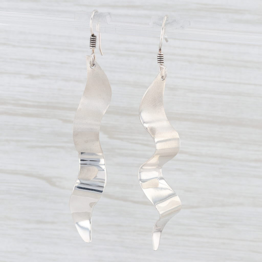 Light Gray Squiggle Dangle Earrings Sterling Silver Hook Post Drops