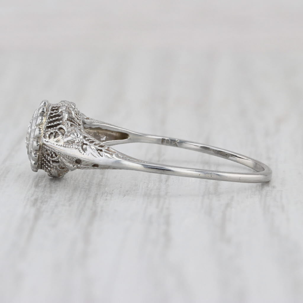 Art Deco Diamond Solitaire Ring 18k White Gold Filigree Size 11 VS2 Engagement