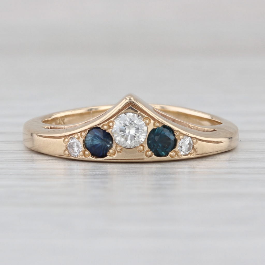 0.32ctw Diamond Sapphire 3-Stone Ring 14k Yellow Gold Size 6.5 Stackable Band