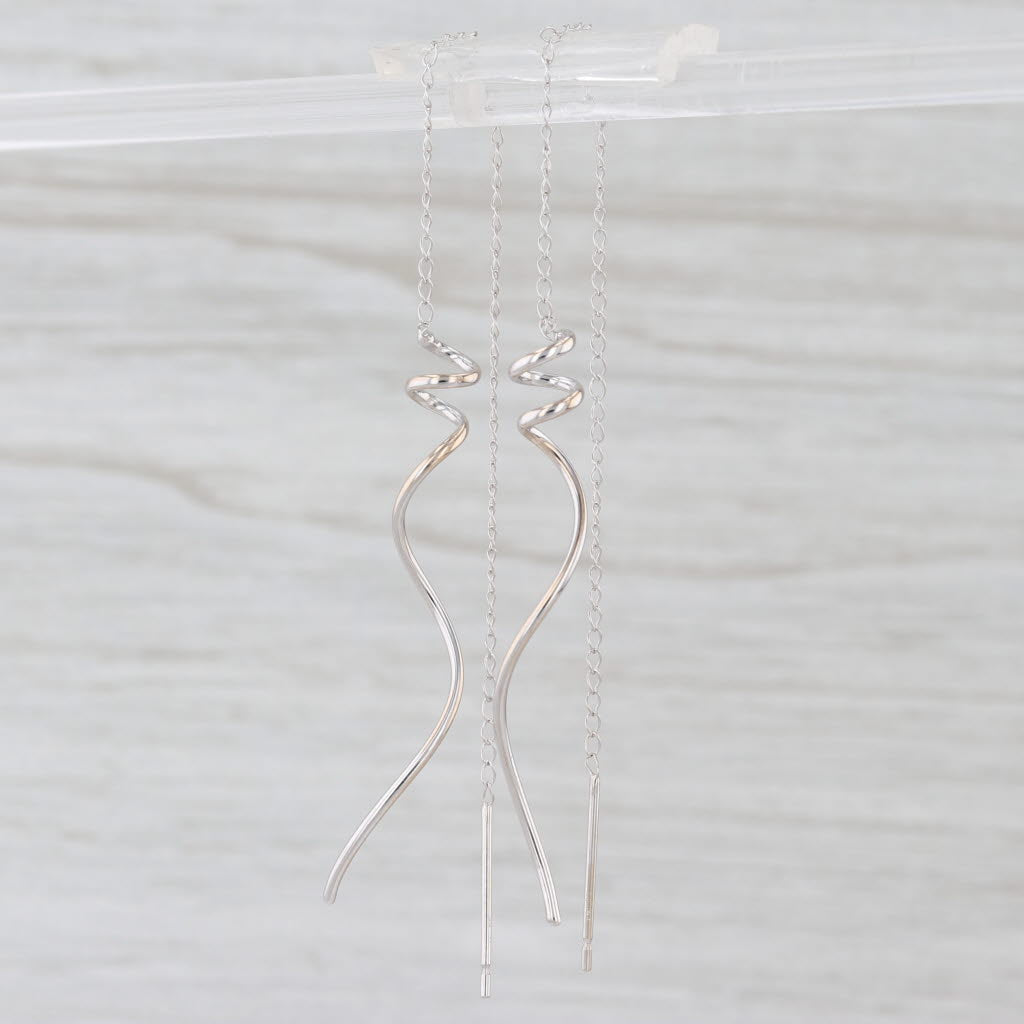 Swirl Dangle Earrings 14k White Gold Threader Drops