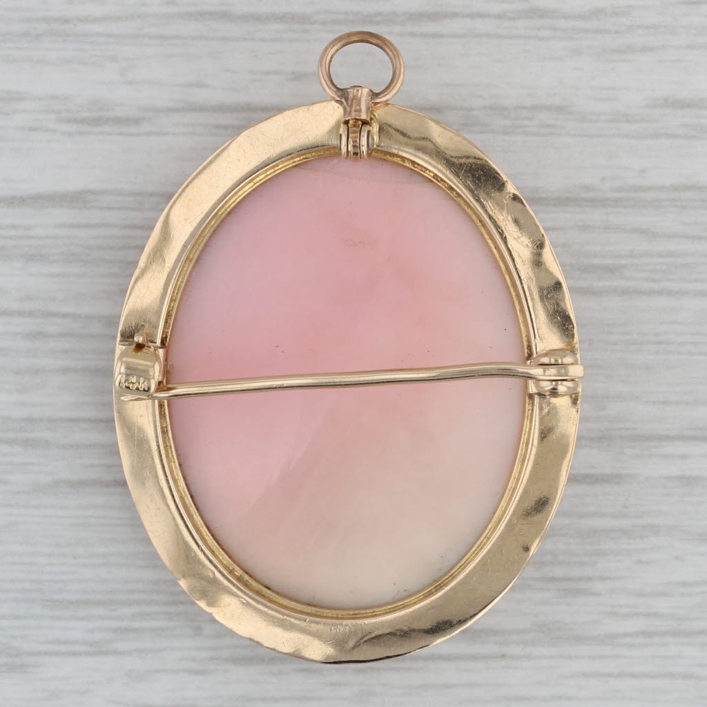 Gray Vintage Carved Pink Shell Cameo Brooch Pendant 14k Yellow Gold Pin