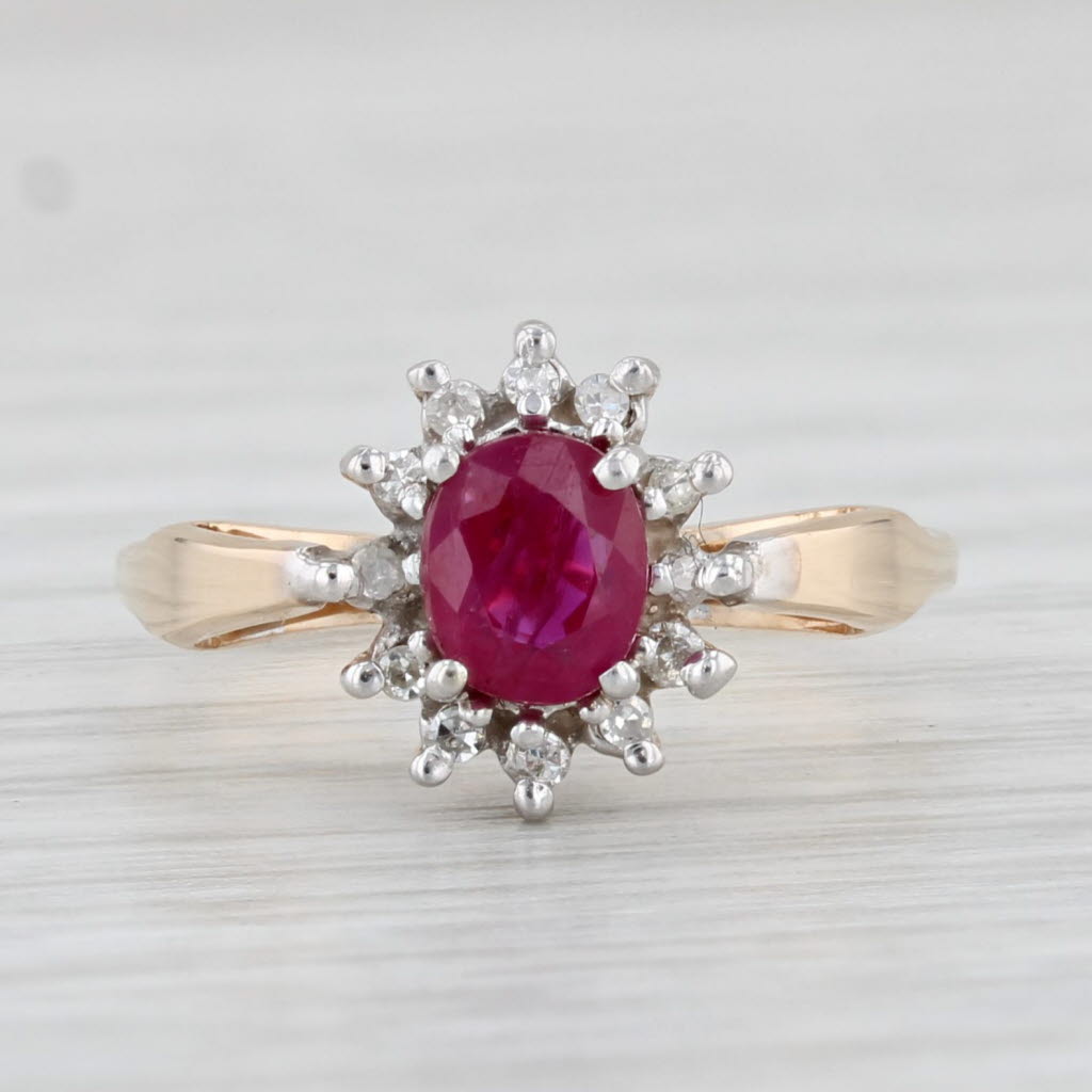 Light Gray 0.54ctw Oval Ruby Diamond Halo Ring 14k Yellow Gold Size 3.5