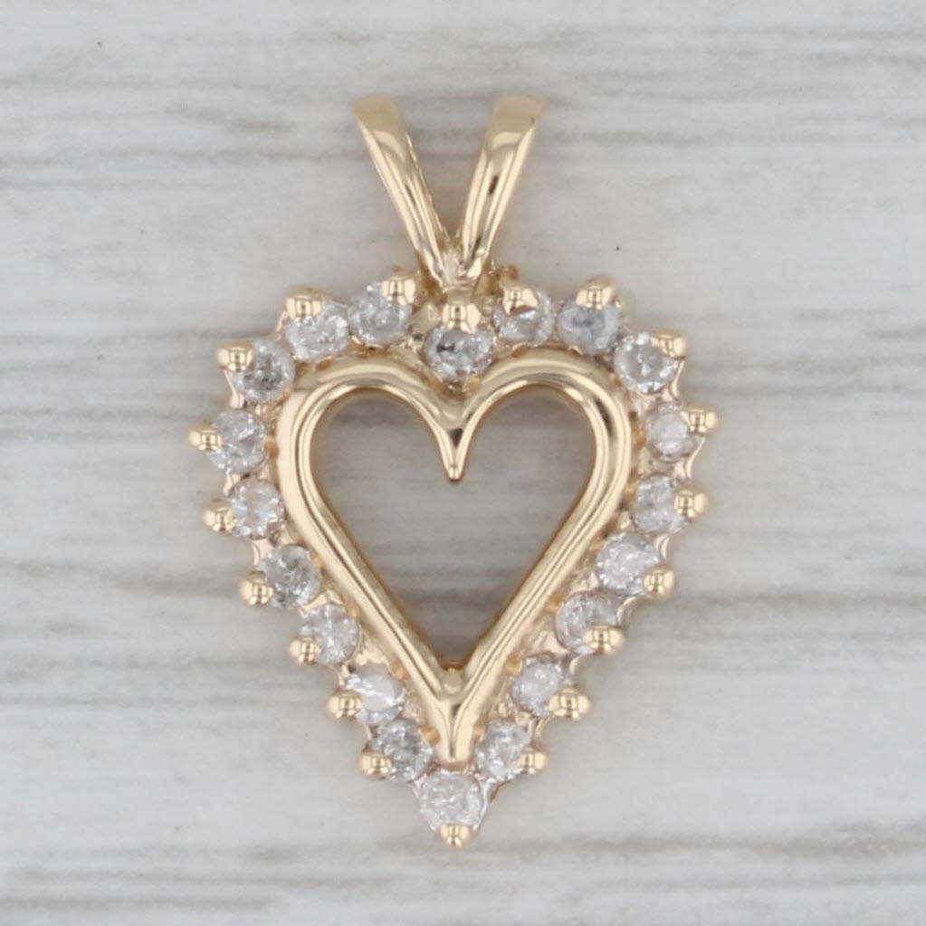 Gray 0.20ctw Diamond Open Heart Pendant 10k Yellow Gold Small Drop