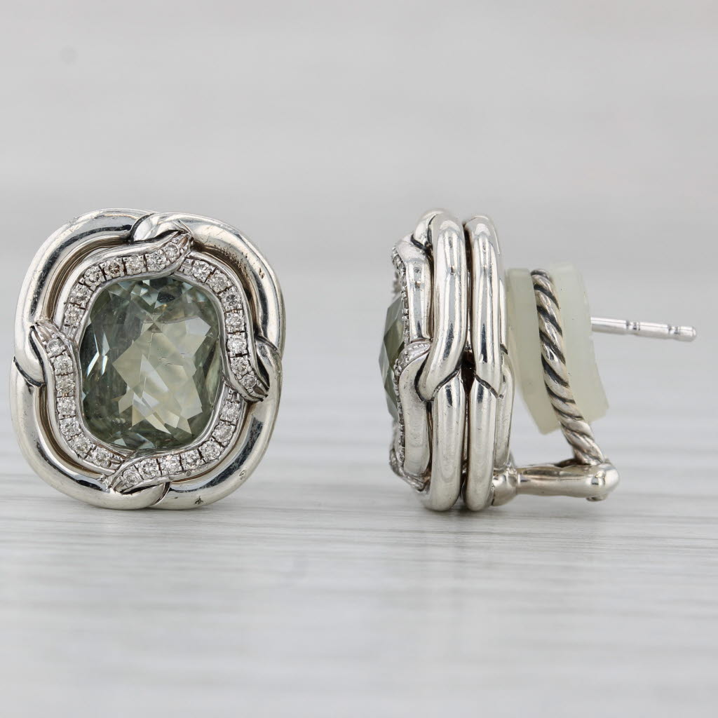 Gray David Yurman Labrynth Prasiolite Diamond Stud Earrings Sterling Silver