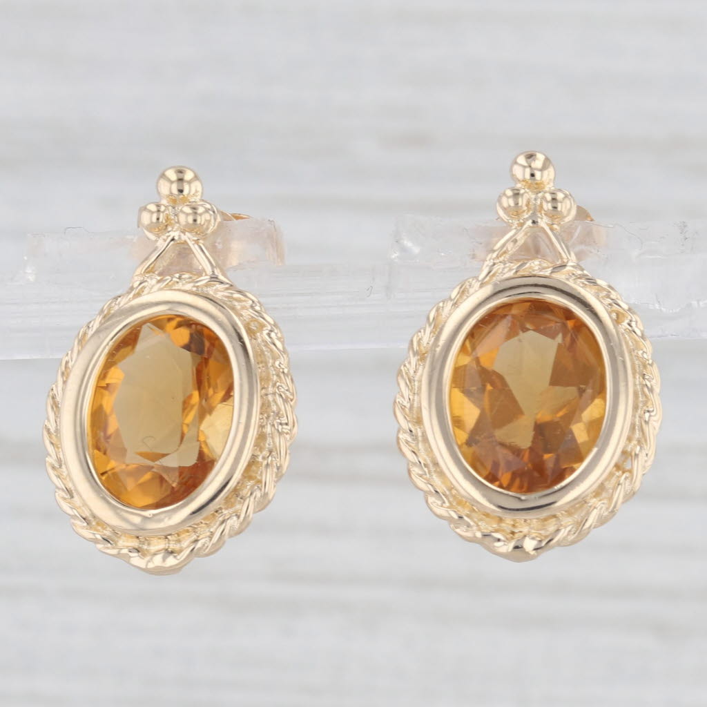 Light Gray 3.40ctw Oval Orange Citrine Dangle Earrings 14k Yellow Gold Solitaire Drops