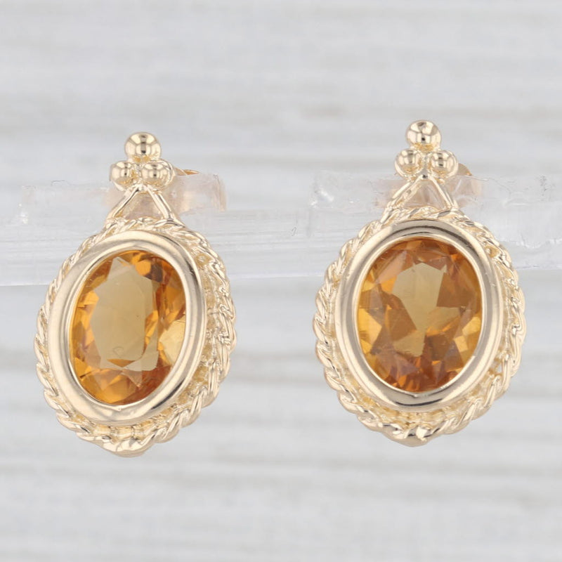 3.40ctw Oval Orange Citrine Dangle Earrings 14k Yellow Gold Solitaire Drops