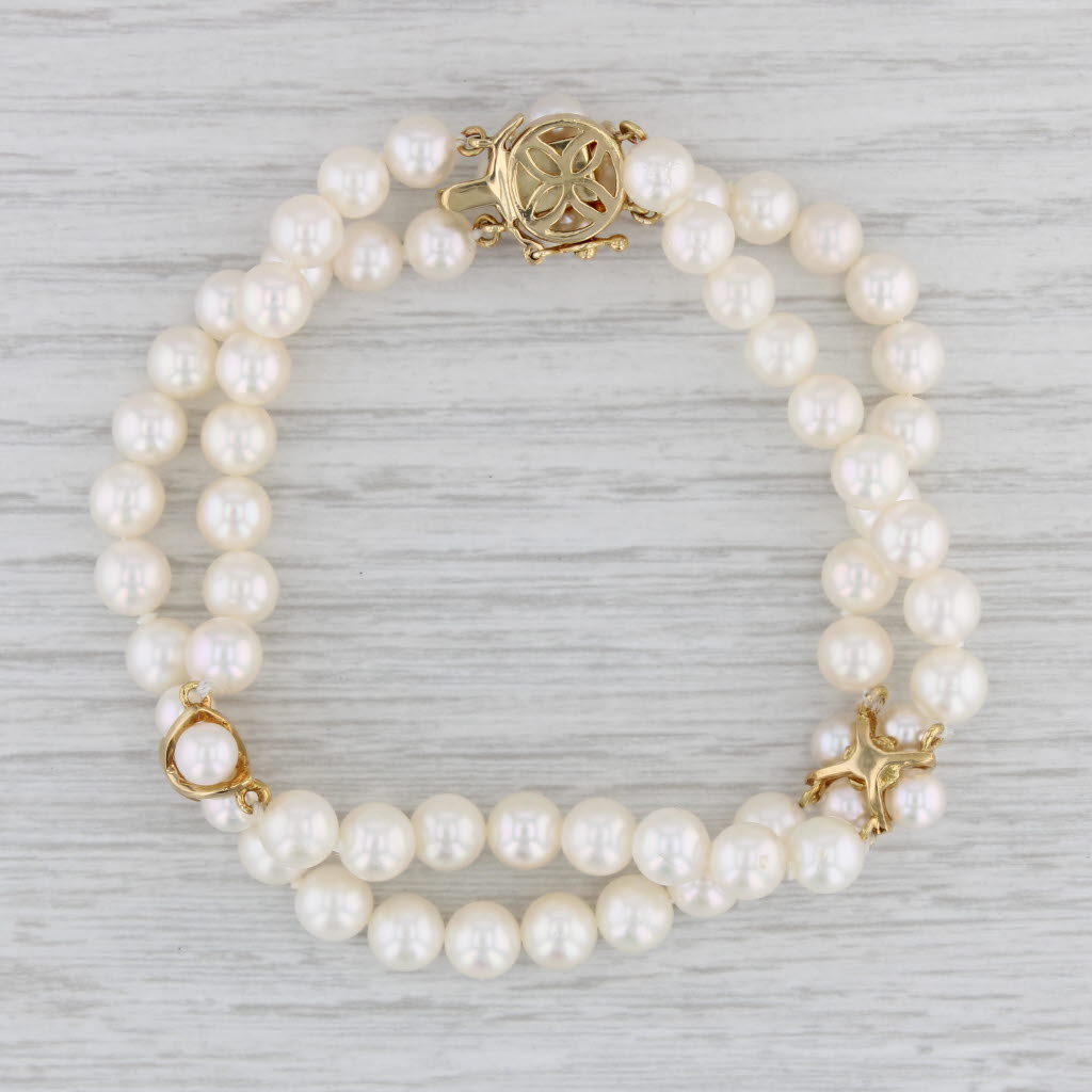 Gray Akoya Cultured Pearl Station Two Strand Bracelet 18k Gold 7.25"