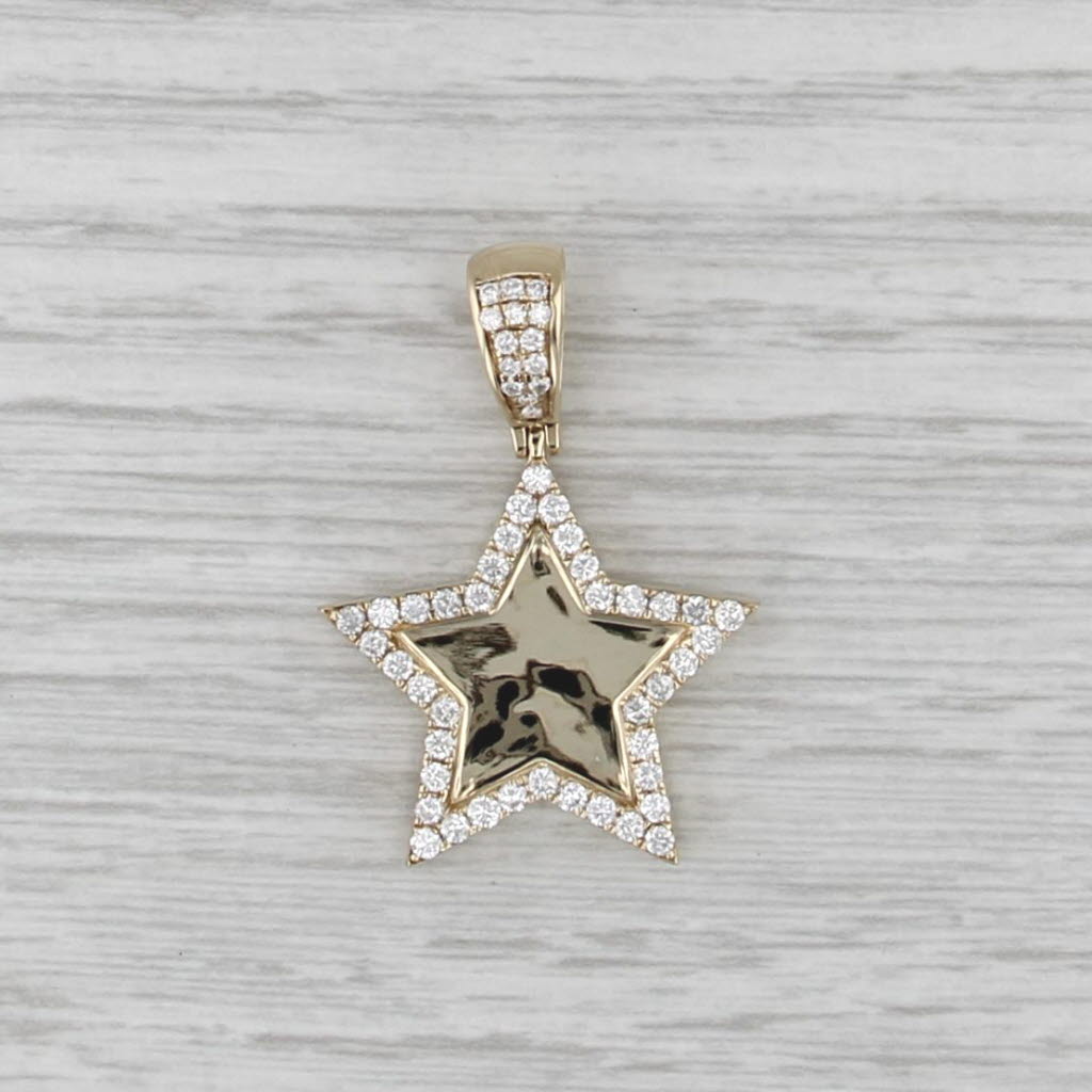 New 0.71ctw Diamond Star Halo Engravable Pendant 10k Yellow Gold