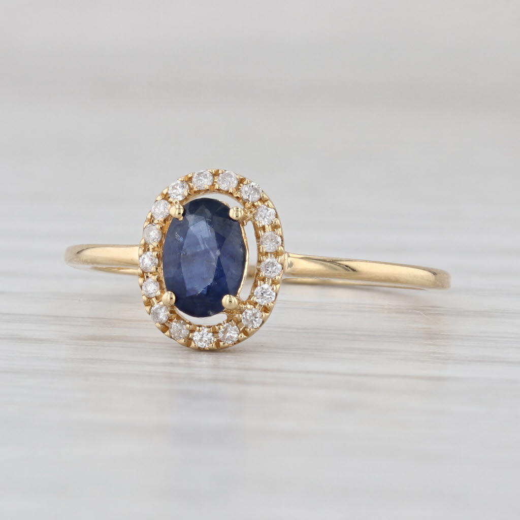 0.59ctw Oval Blue Sapphire Diamond Halo Ring 18k Yellow Gold Size 7 Engagement
