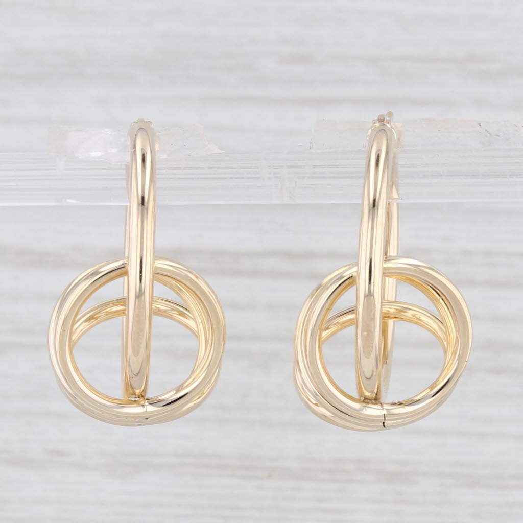 Light Gray 3-Ring Hoop Earrings 14k Yellow Gold Snap Top Round Hoops