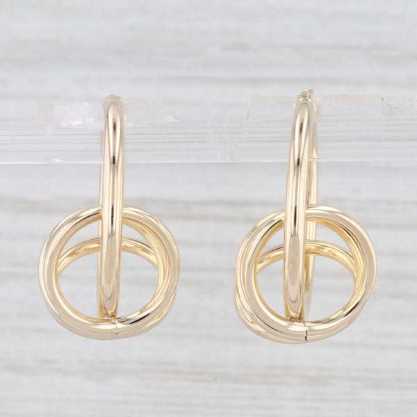 Light Gray 3-Ring Hoop Earrings 14k Yellow Gold Snap Top Round Hoops
