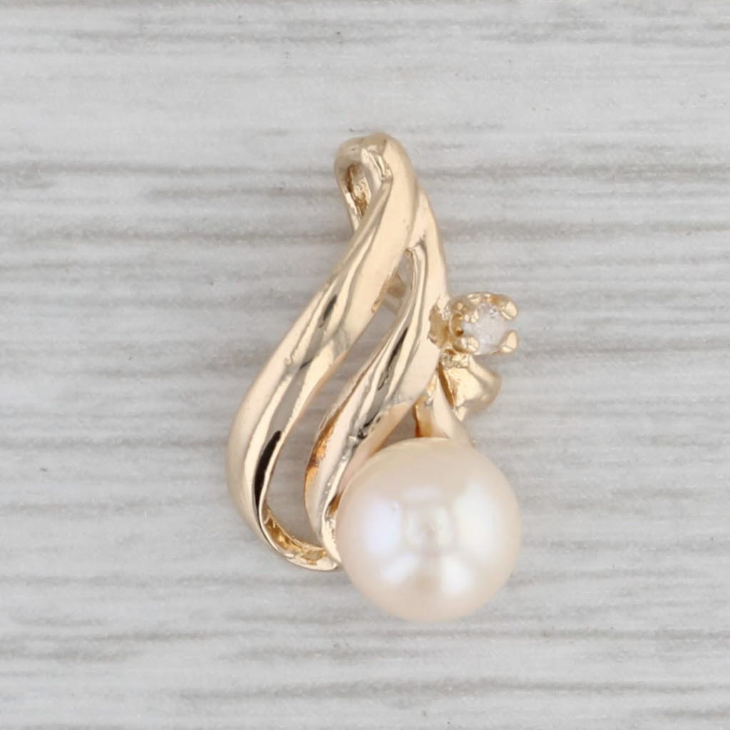 Gray Cultured Pearl Diamond Pendant 10k Yellow Gold