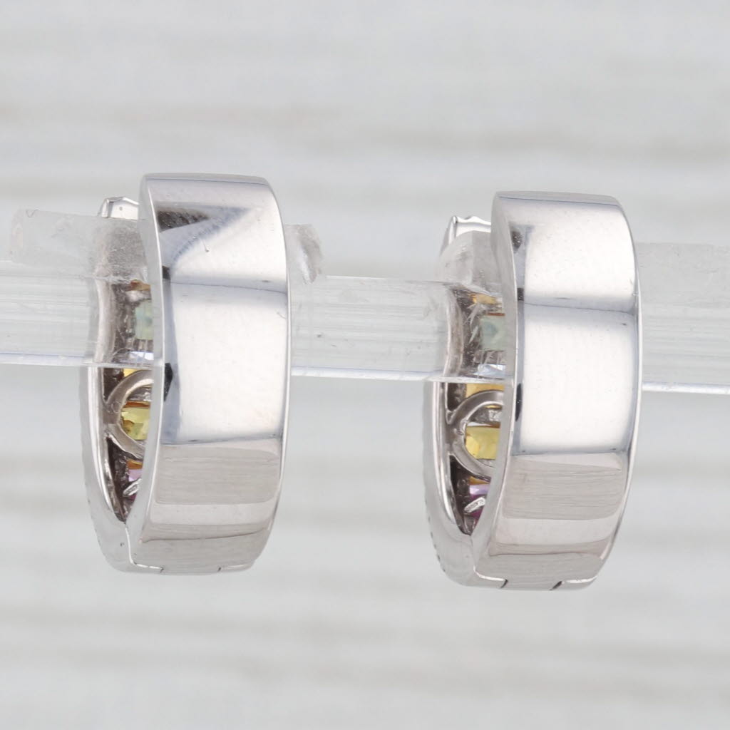 Light Gray 1.42ctw Diamond Multicolor Sapphire Hoop Huggie Earrings 14k White Gold Hoops