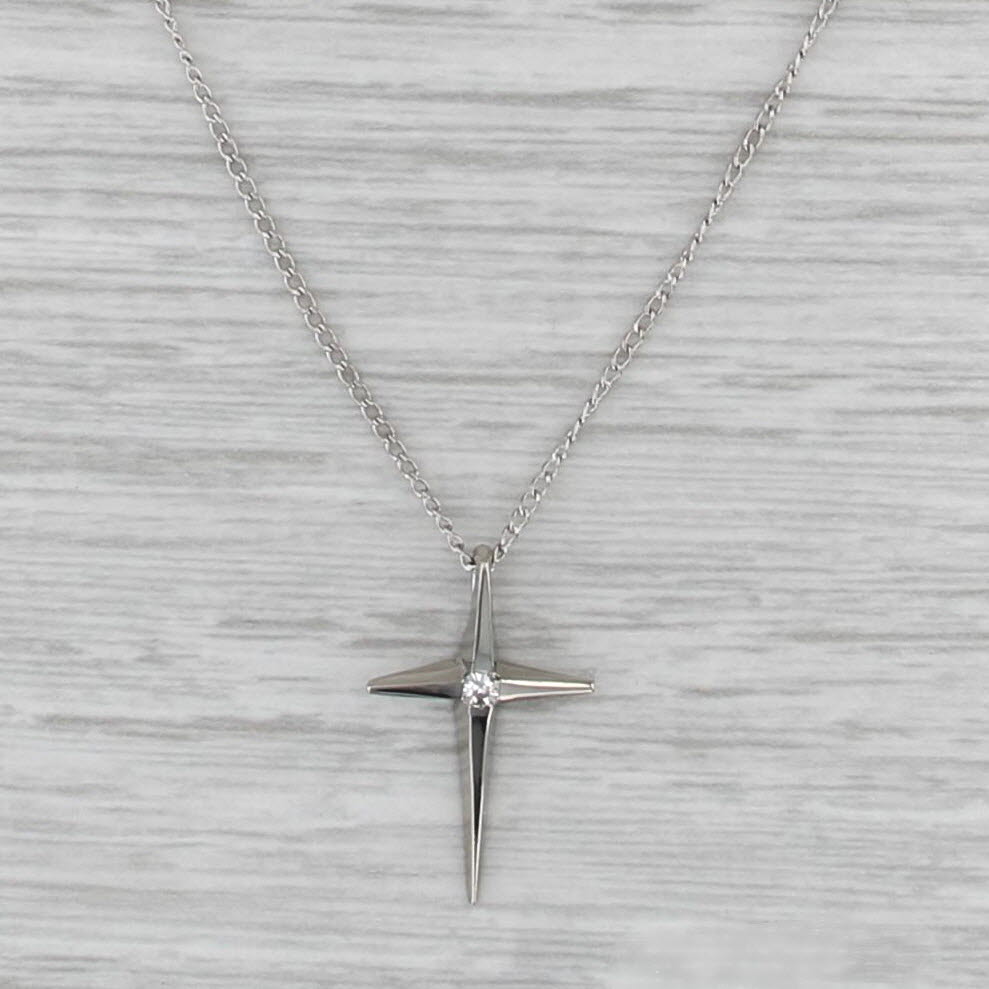 Diamond Accented Cross Pendant Necklace 14k White Gold 16.75" Curb Chain