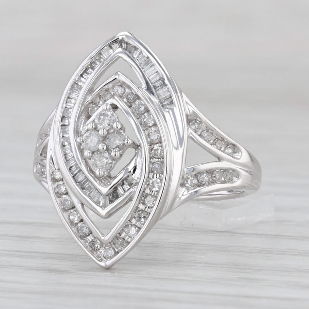 0.63ctw Diamond Ring 10k White Gold Size 7 Interlocking Halos